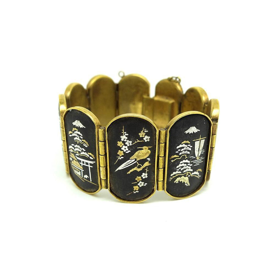 Vintage Art Deco 1920's 24ct Gold Damascene Shakudo Japanese Bracelet