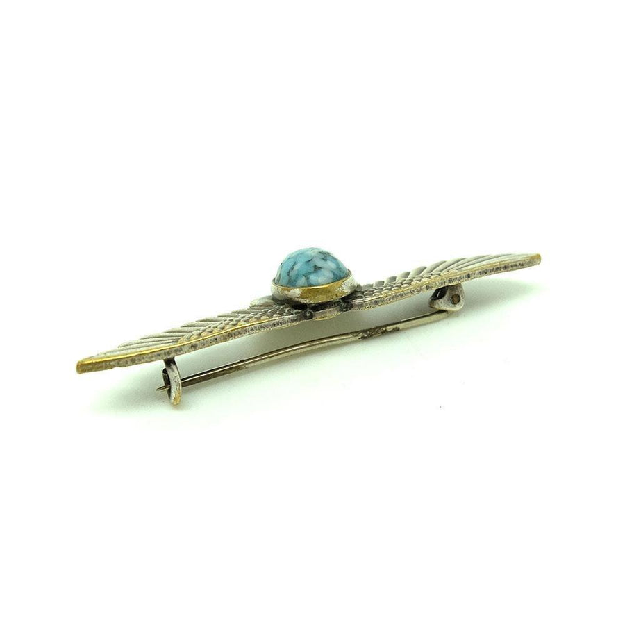 Vintage 1920s Egyptian Revival Silver Plated Scarab Winged Brooch