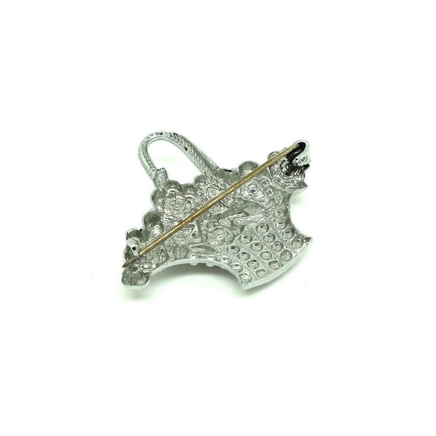 Vintage 1930's Basket of Flowers Faux Marcasite Brooch - Mayveda Jewelry