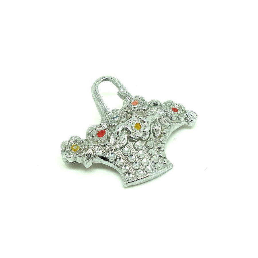 Vintage 1930's Basket of Flowers Faux Marcasite Brooch - Mayveda Jewelry