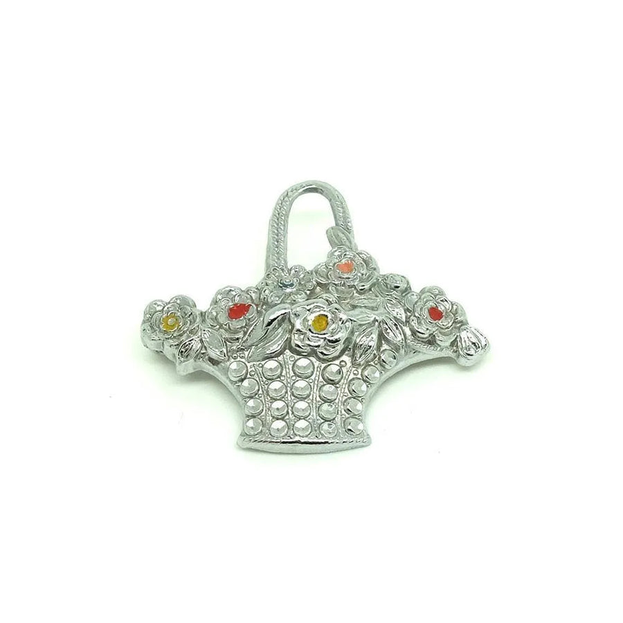 Vintage 1930's Basket of Flowers Faux Marcasite Brooch - Mayveda Jewelry