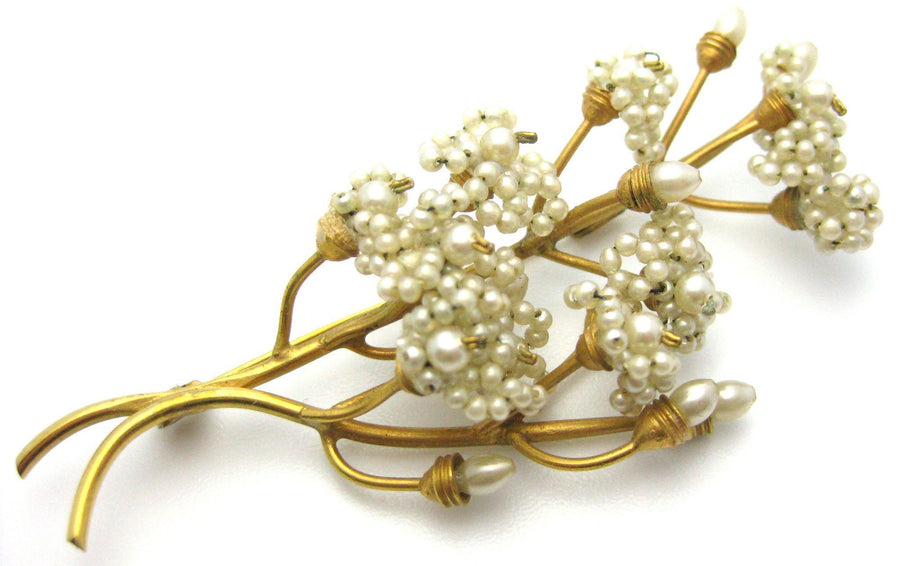 Vintage 1930s Faux Pearl Flower Brooch