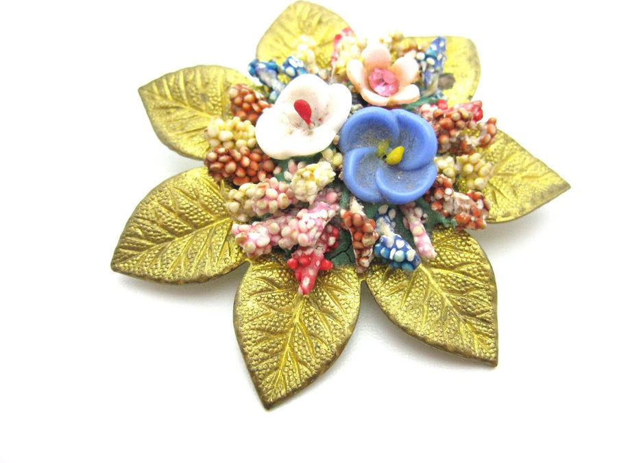 Vintage 1930s Gold Flower Brooch - Mayveda Jewelry
