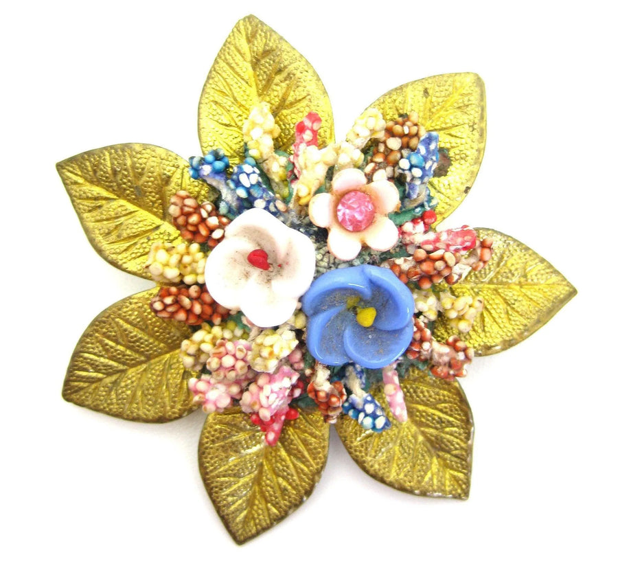 Vintage 1930s Gold Flower Brooch - Mayveda Jewelry
