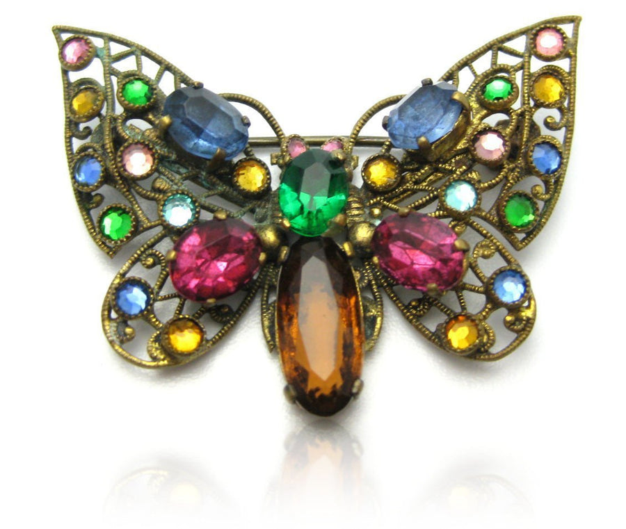 Vintage 1930s Multicoloured Butterfly Brooch