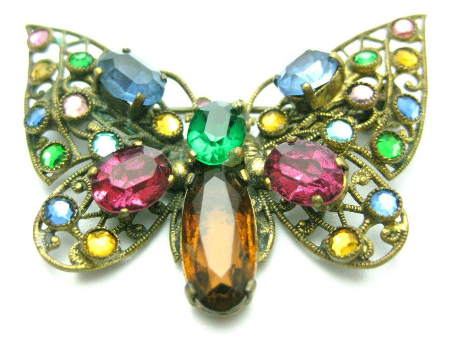 Vintage 1930s Multicoloured Butterfly Brooch