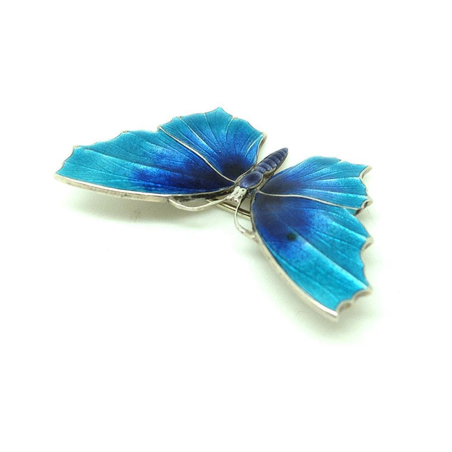 Vintage Art Deco 1920s Blue Enamel Norwegian Butterfly Brooch