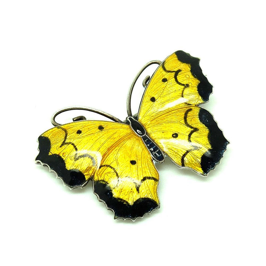 Vintage Art Deco 1920s Yellow Enamel Norwegian Butterfly Brooch
