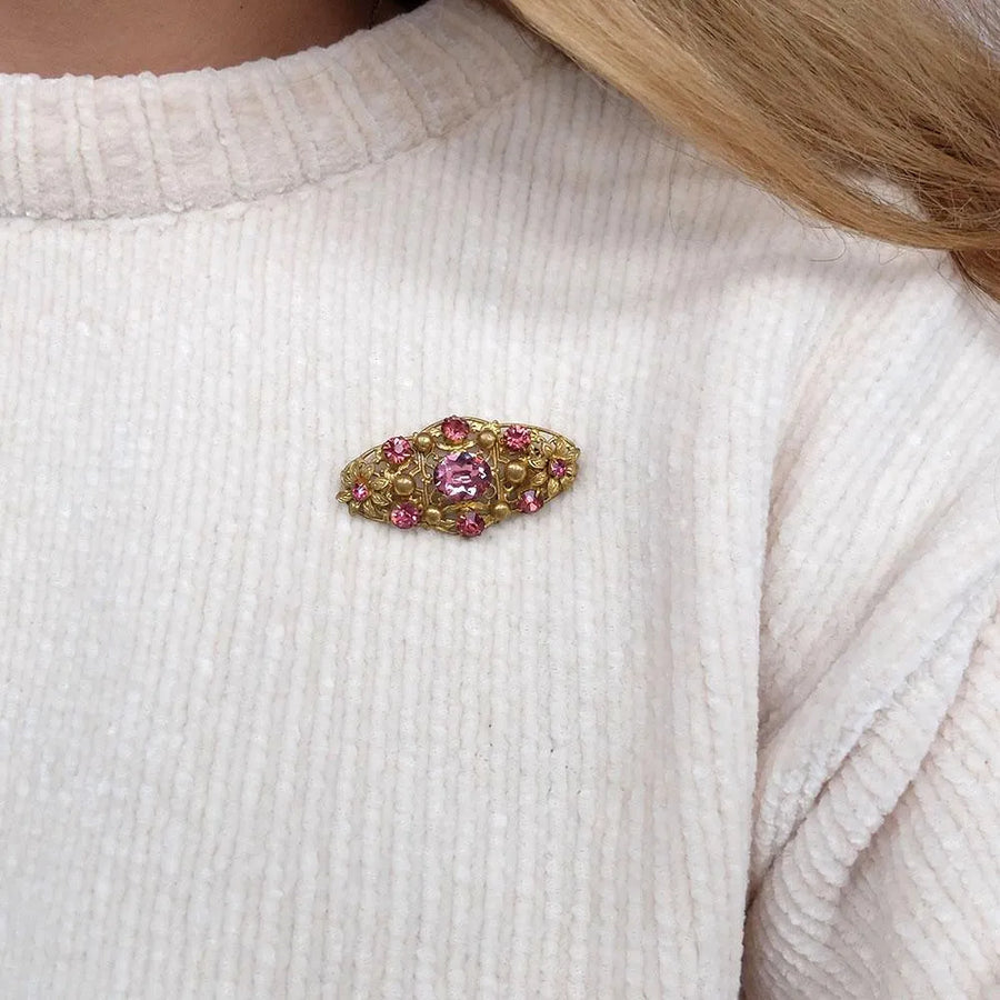 Vintage Art Deco 1930s Bohemian Pink Czech Brooch - Mayveda Jewelry