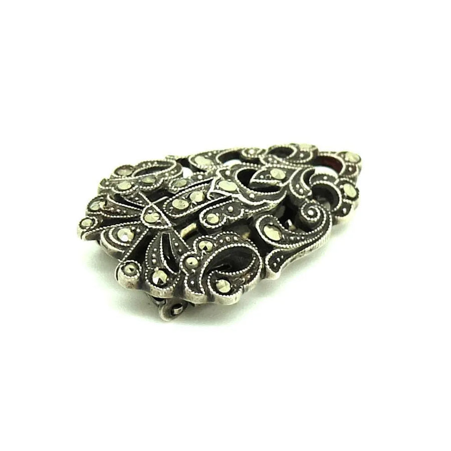 Vintage 1930s Marcasite Silver Fur Dress Clip - Mayveda Jewelry