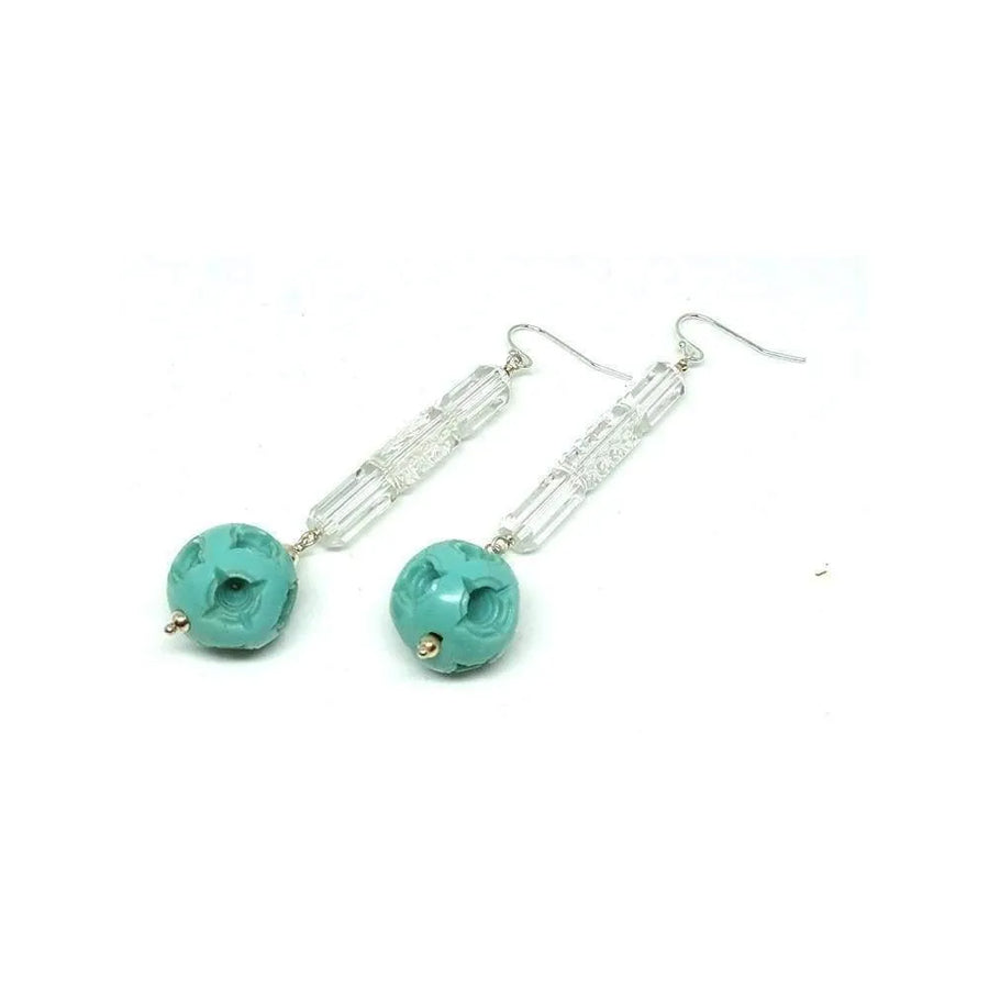 Vintage 1920s Art Deco Drop Glass & Celluloid Earrings - Mayveda Jewelry