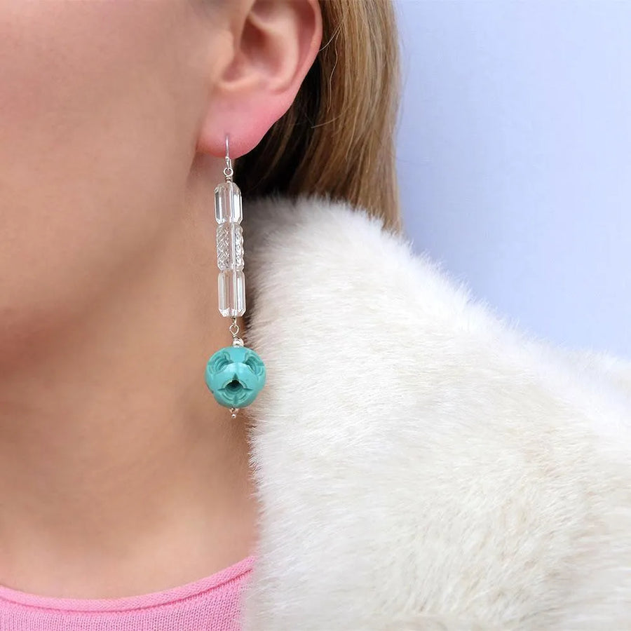 Vintage 1920s Art Deco Drop Glass & Celluloid Earrings - Mayveda Jewelry