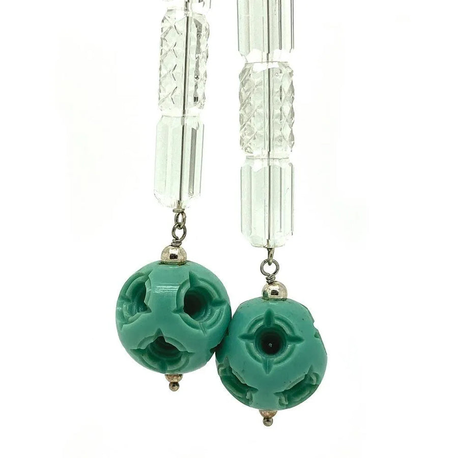 Vintage 1920s Art Deco Drop Glass & Celluloid Earrings - Mayveda Jewelry