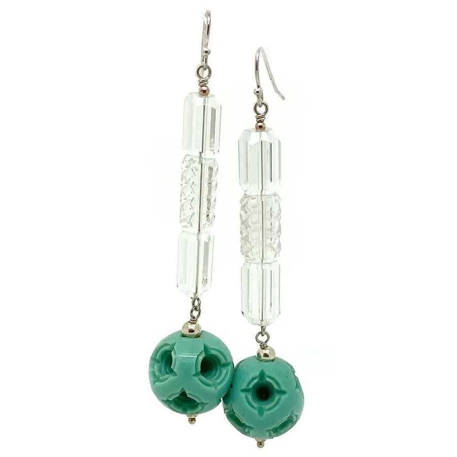 Vintage 1920s Art Deco Drop Glass & Celluloid Earrings - Mayveda Jewelry