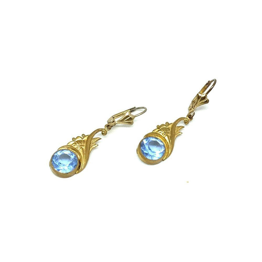 Vintage 1930's Art Deco Blue Glass Drop Earrings