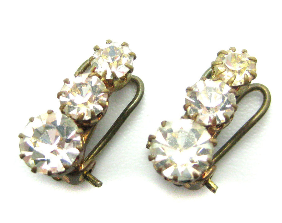 Vintage Art Deco 1930s Diamante Gold Clip Earrings