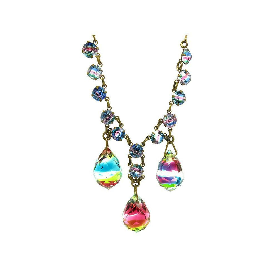 Vintage 1920's Rainbow Drop Iris Glass Necklace