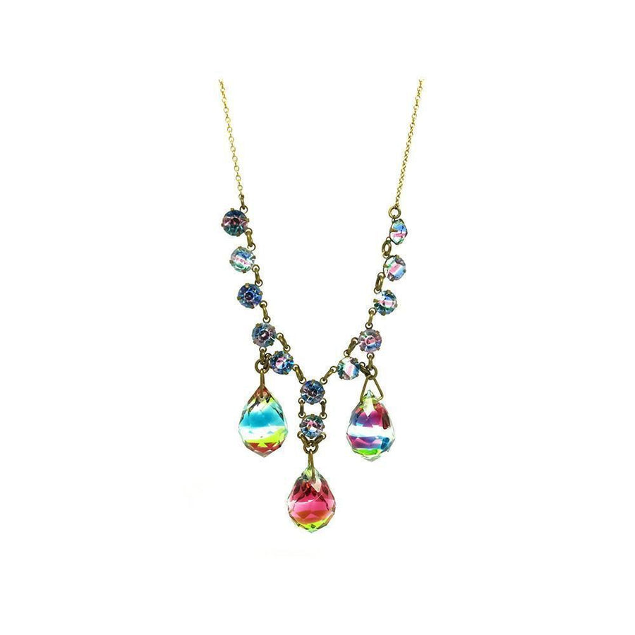 Vintage 1920's Rainbow Drop Iris Glass Necklace