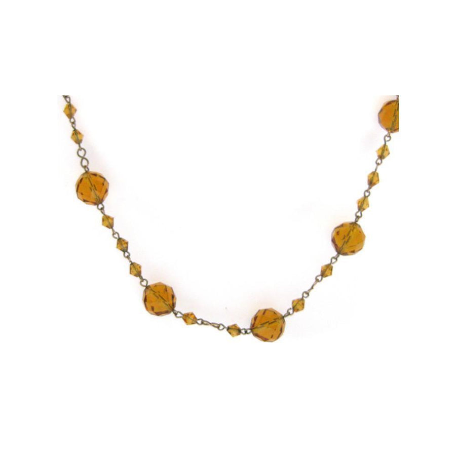 Vintage 1930's Amber Glass Rolled Gold Necklace