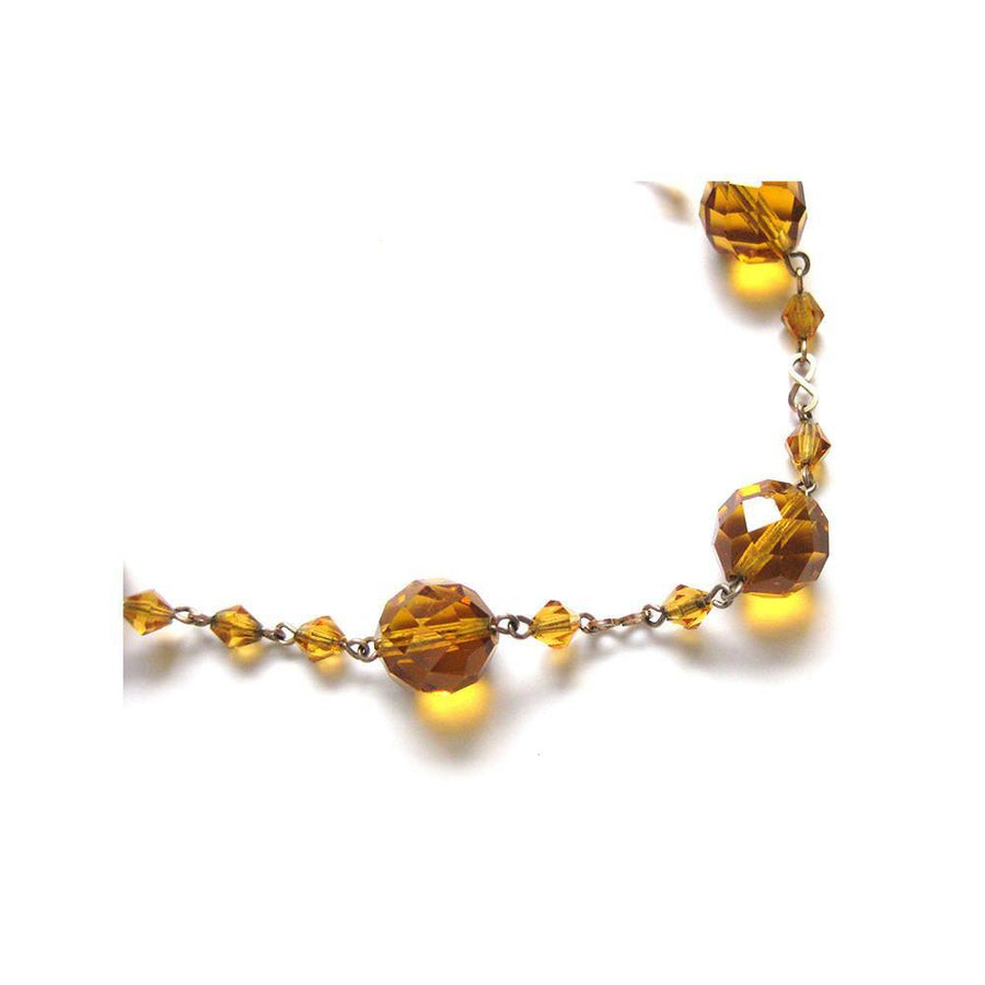 Vintage 1930's Amber Glass Rolled Gold Necklace