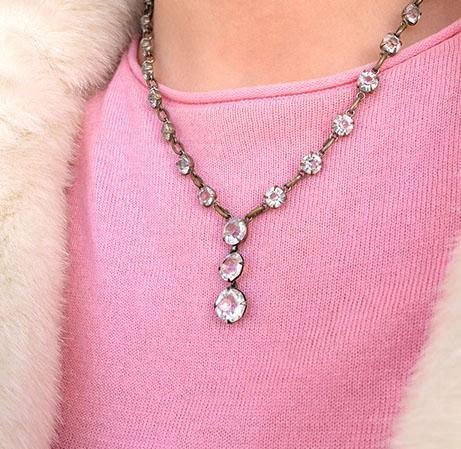 Vintage 1930's Art Deco Diamanté Drop Necklace - Mayveda Jewelry