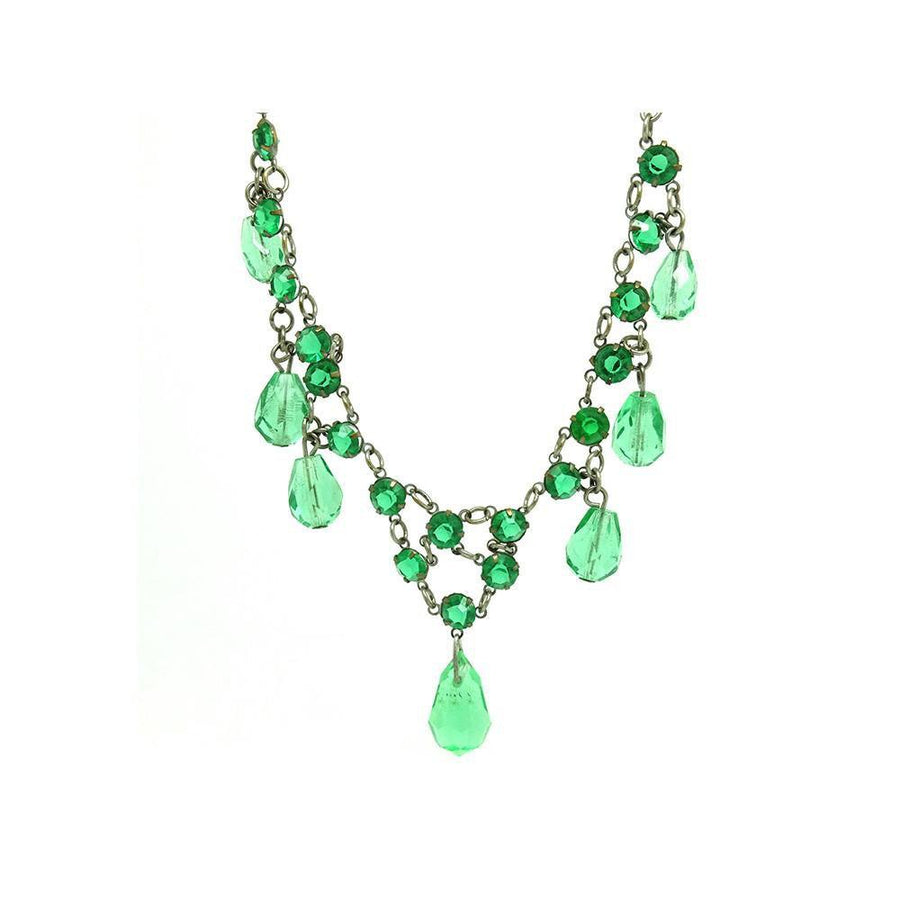 Vintage 1930's Art Deco Emerald Green Glass Necklace