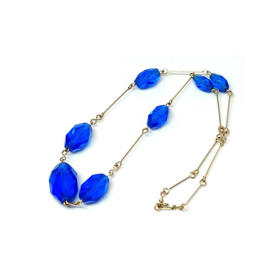 Vintage 1930's Art Deco Rolled Gold Cobalt Blue Necklace
