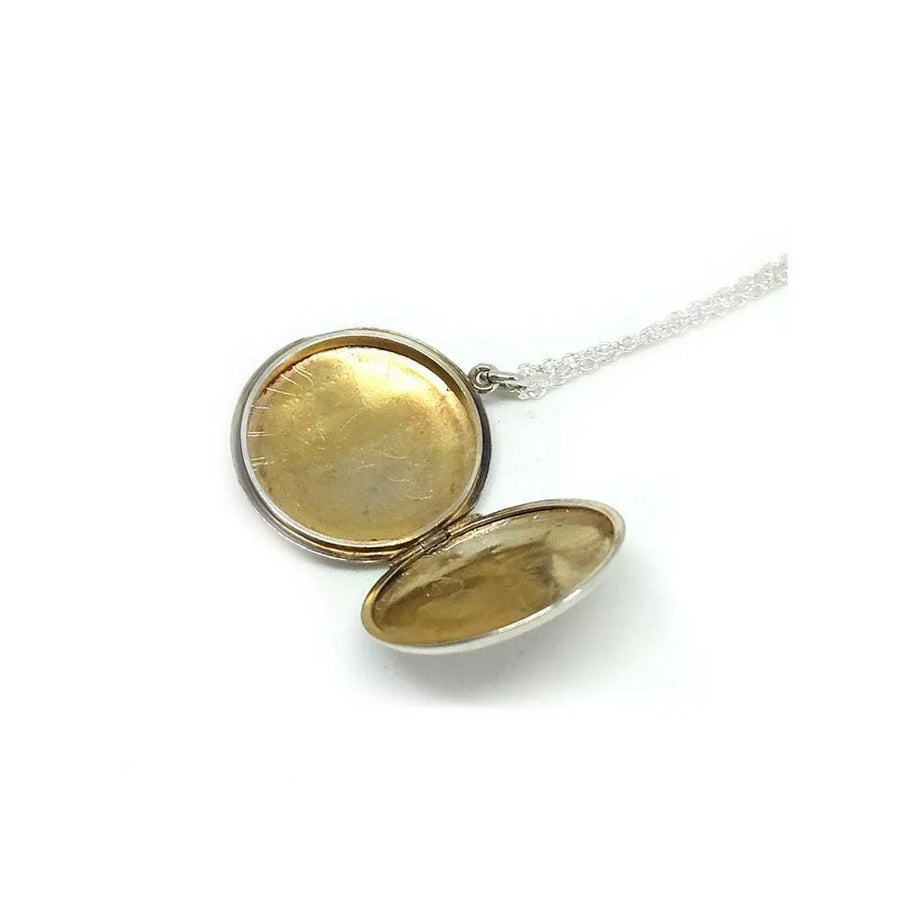 Vintage 1930's Art Deco Sterling Silver Round Locket Pendant - Mayveda Jewelry