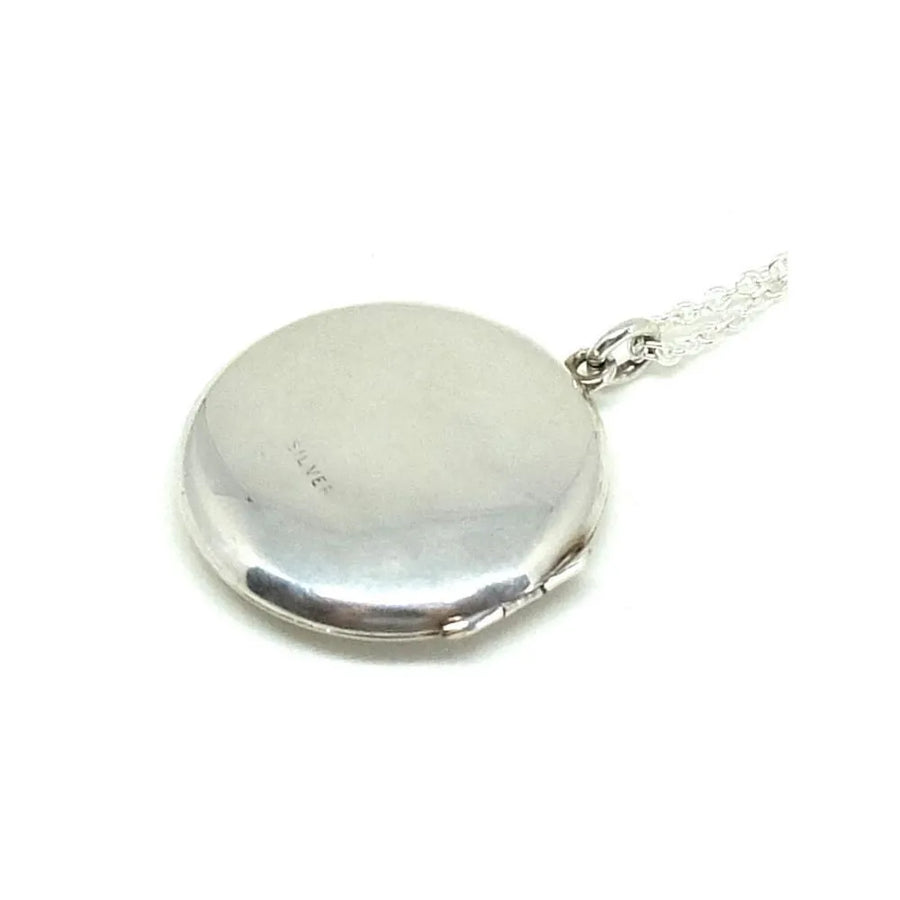 Vintage 1930's Art Deco Sterling Silver Round Locket Pendant - Mayveda Jewelry