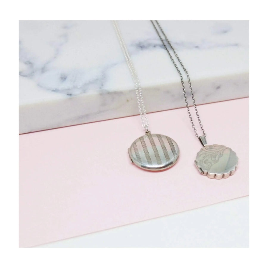 Vintage 1930's Art Deco Sterling Silver Round Locket Pendant - Mayveda Jewelry