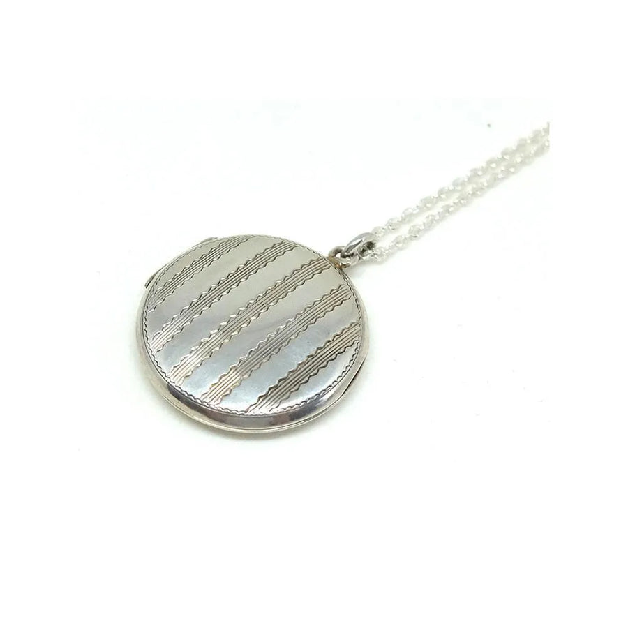 Vintage 1930's Art Deco Sterling Silver Round Locket Pendant - Mayveda Jewelry