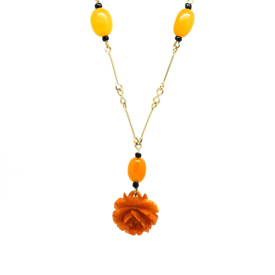 Vintage 1930's Bakelite Rolled Gold Flower Necklace