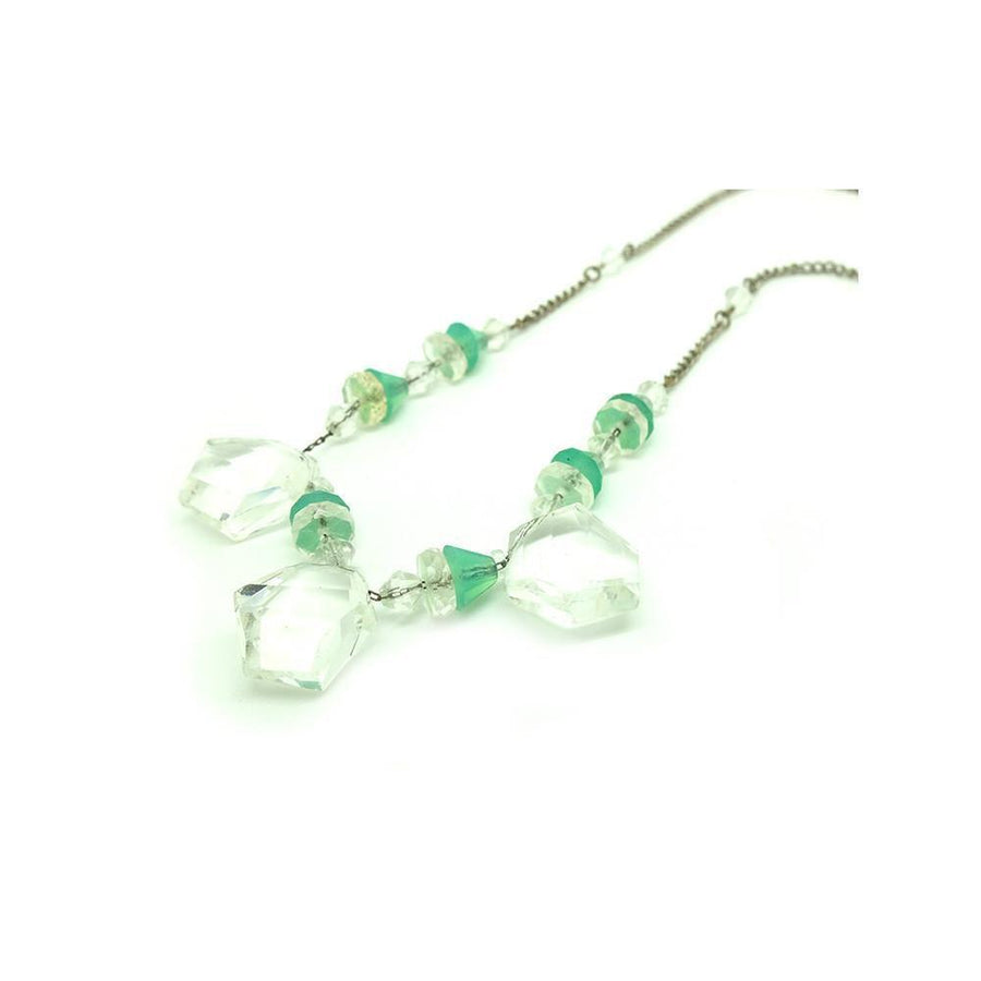 Vintage 1930's Clear & Green Uranium Glass Necklace