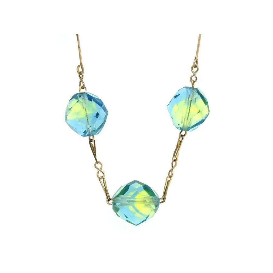 Vintage 1930's Rolled Gold Blue Green Necklace (Necklace Set) - Mayveda Jewelry