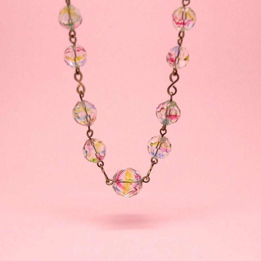 Vintage 1930's Rolled Gold Rainbow Beaded Necklace