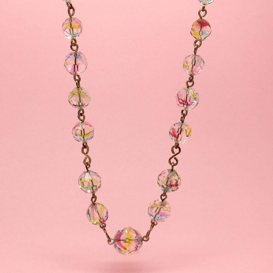 Vintage 1930's Rolled Gold Rainbow Beaded Necklace
