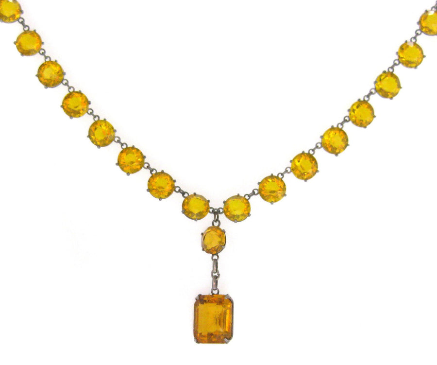 Vintage 1930s Art Deco Orange Amber Diamante Necklace
