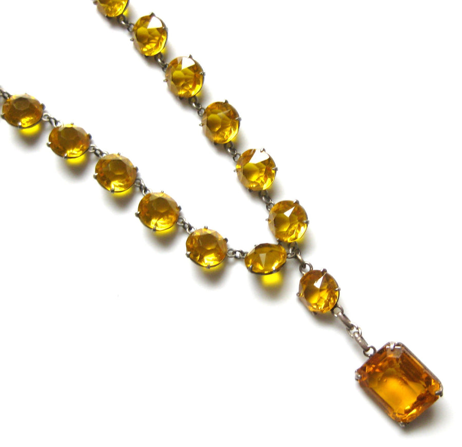 Vintage 1930s Art Deco Orange Amber Diamante Necklace
