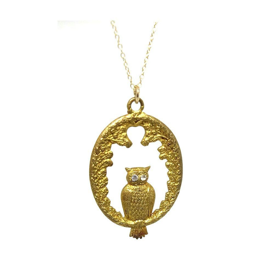 Vintage 1930s Owl Diamante Pendant Necklace