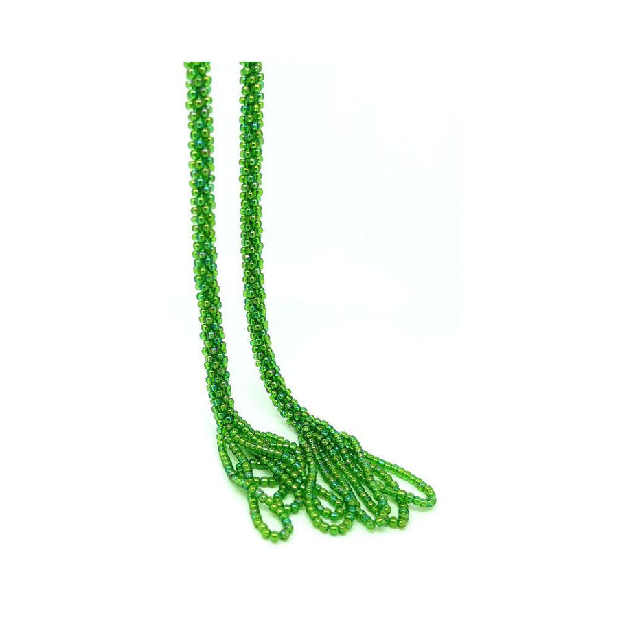 Vintage Art Deco 1920s Green Beaded Sautoir Lariat Necklace