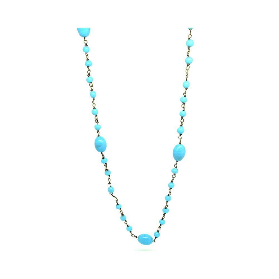 Vintage Art Deco 1920s Turquoise Glass Long Beaded Necklace