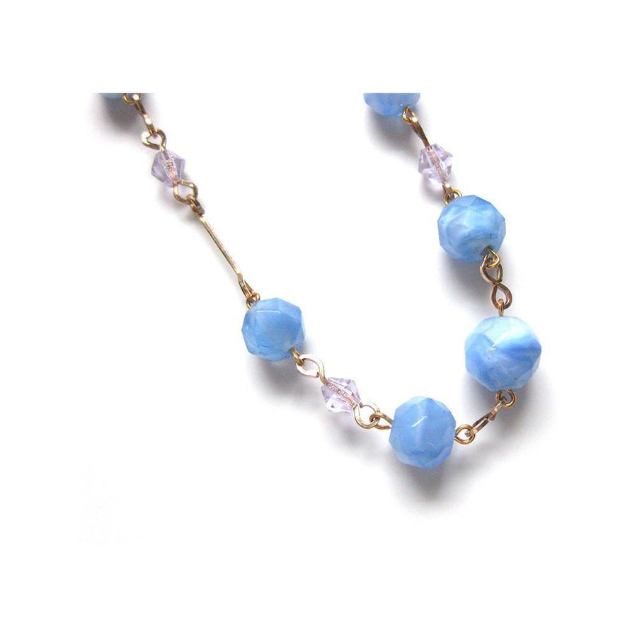 Vintage Art Deco 1930's Rolled Gold Blue Glass Necklace