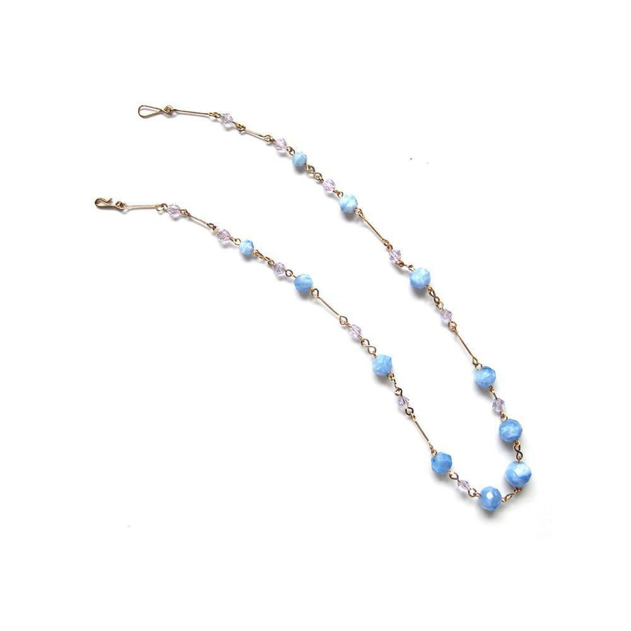 Vintage Art Deco 1930's Rolled Gold Blue Glass Necklace