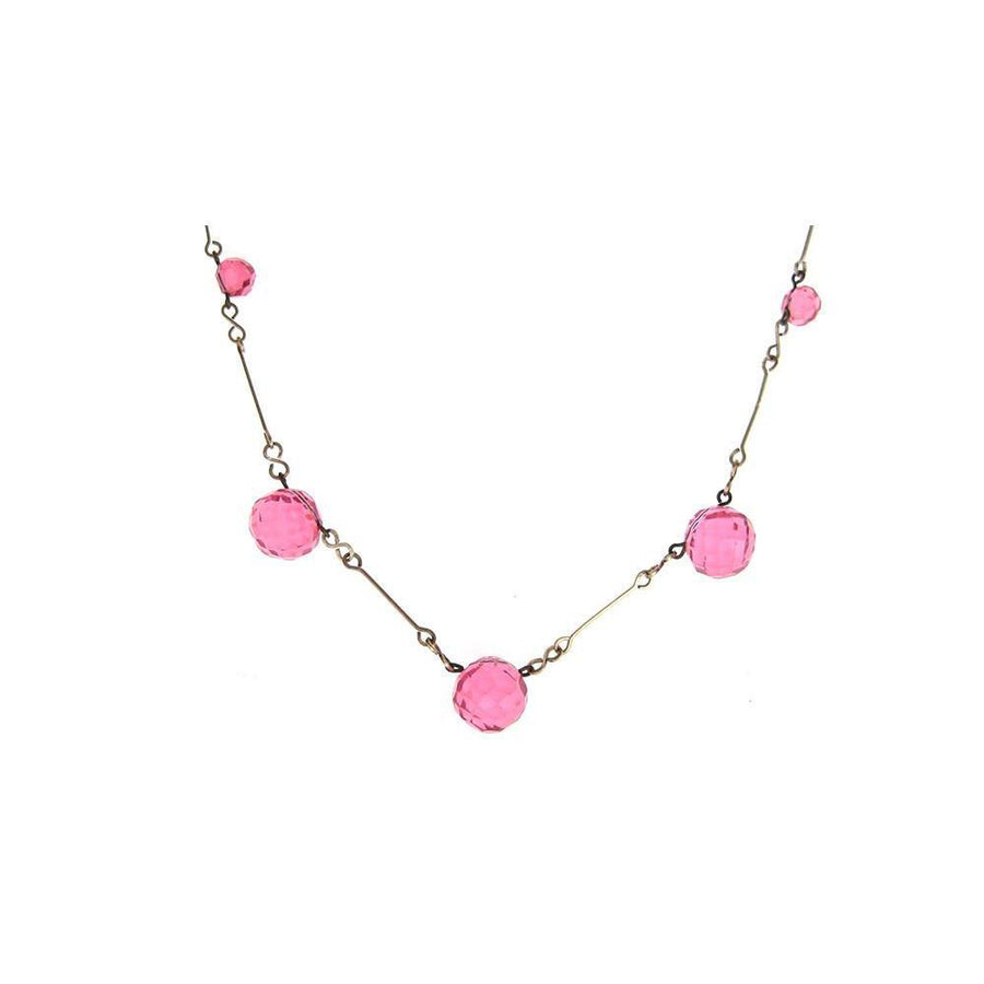 Vintage Art Deco 1930's Rolled Gold Pink Glass Necklace