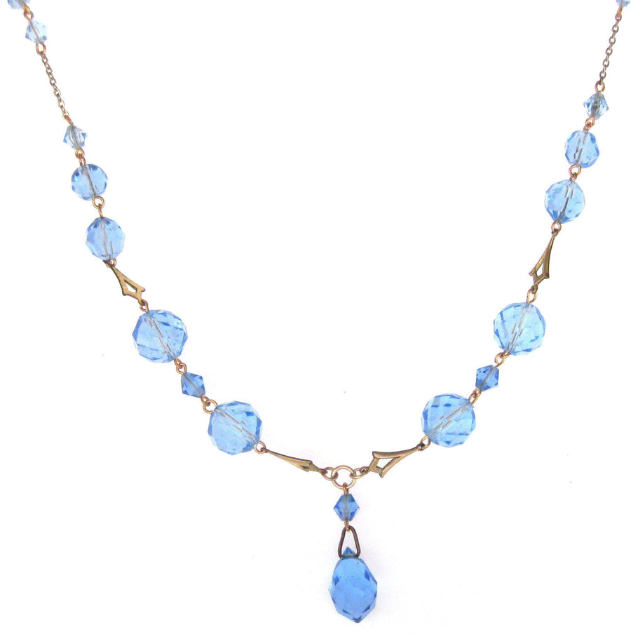 Vintage Art Deco Blue Glass Drop Necklace