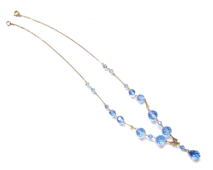 Vintage Art Deco Blue Glass Drop Necklace