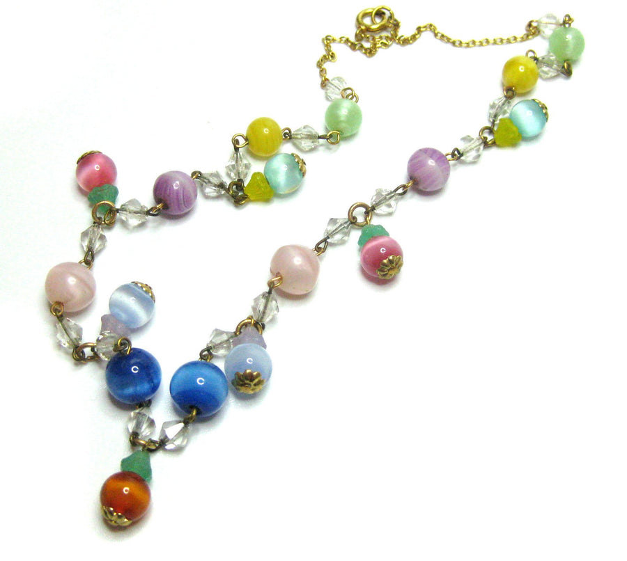 Vintage Art Deco Coloured Glass Bead Necklace