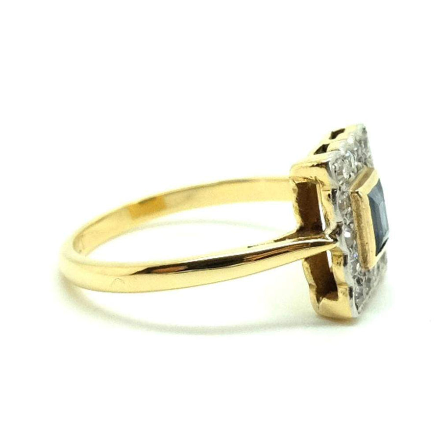 ART DECO Ring Art Deco 1920s Blue Sapphire Diamond Platinum 18ct Gold Ring
