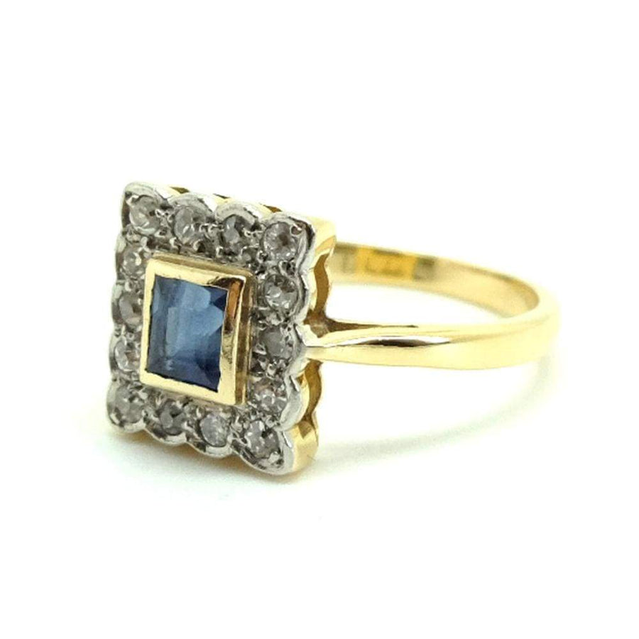 ART DECO Ring Art Deco 1920s Blue Sapphire Diamond Platinum 18ct Gold Ring
