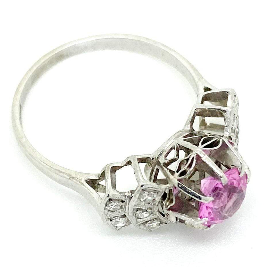 ART DECO Ring Art Deco 1920s Pink Sapphire Platinum Diamond Ring